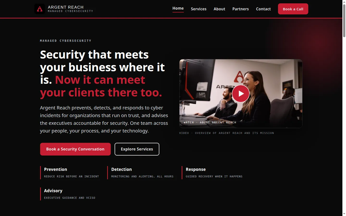 The Argent Reach company website, built on Business Hub OS