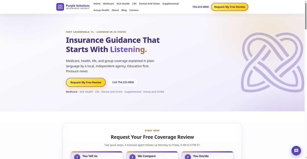 Screenshot of the Purple Solutions Insurance build