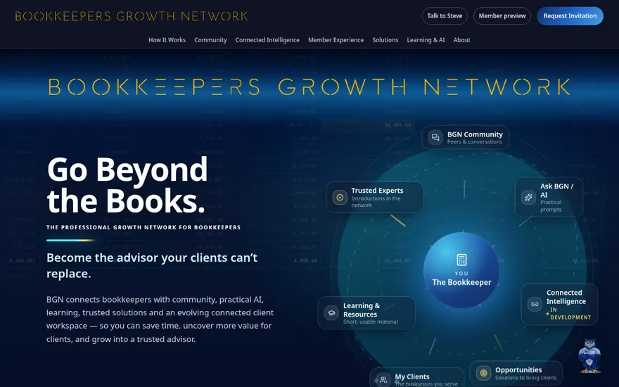 Bookkeepers Growth Network homepage, designed and built by our team