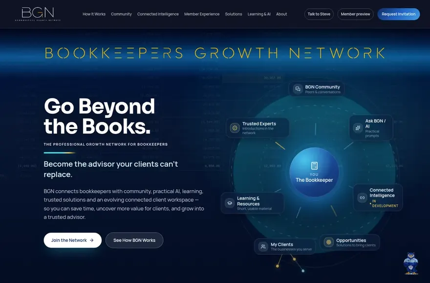 The Ledger website design, created for bookkeepers, accountants, and professional networks