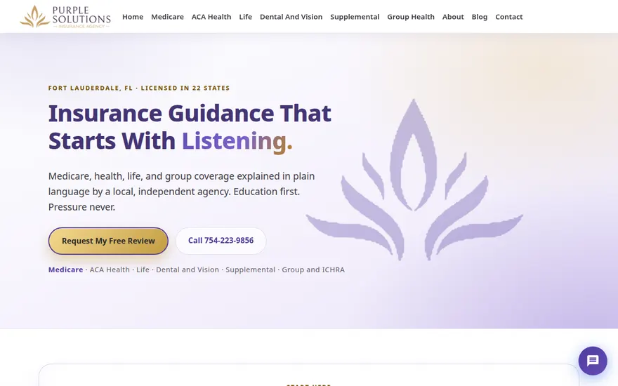 Purple Solutions insurance agency website