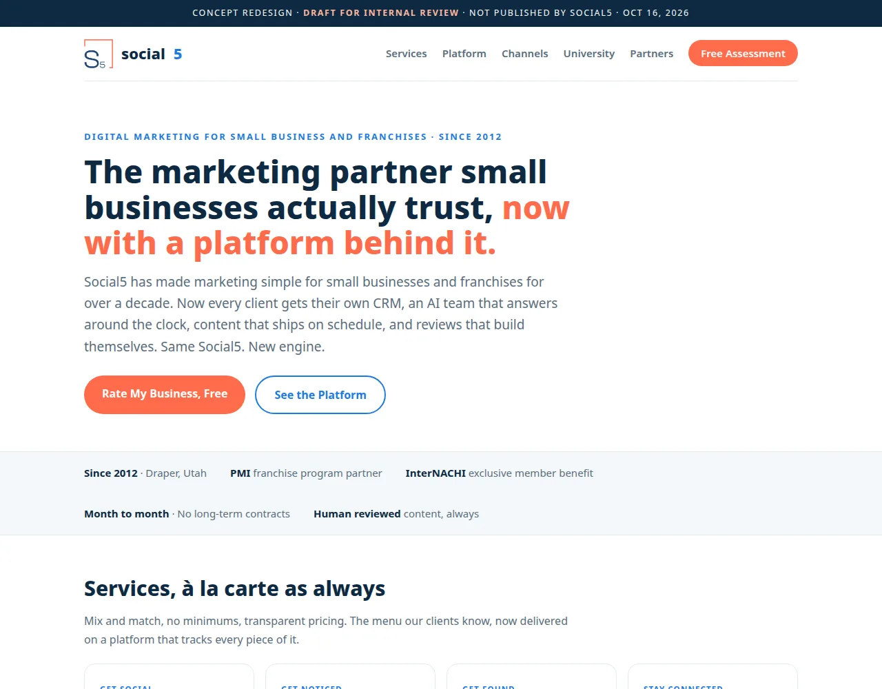 The Social Five V1 elevated concept homepage