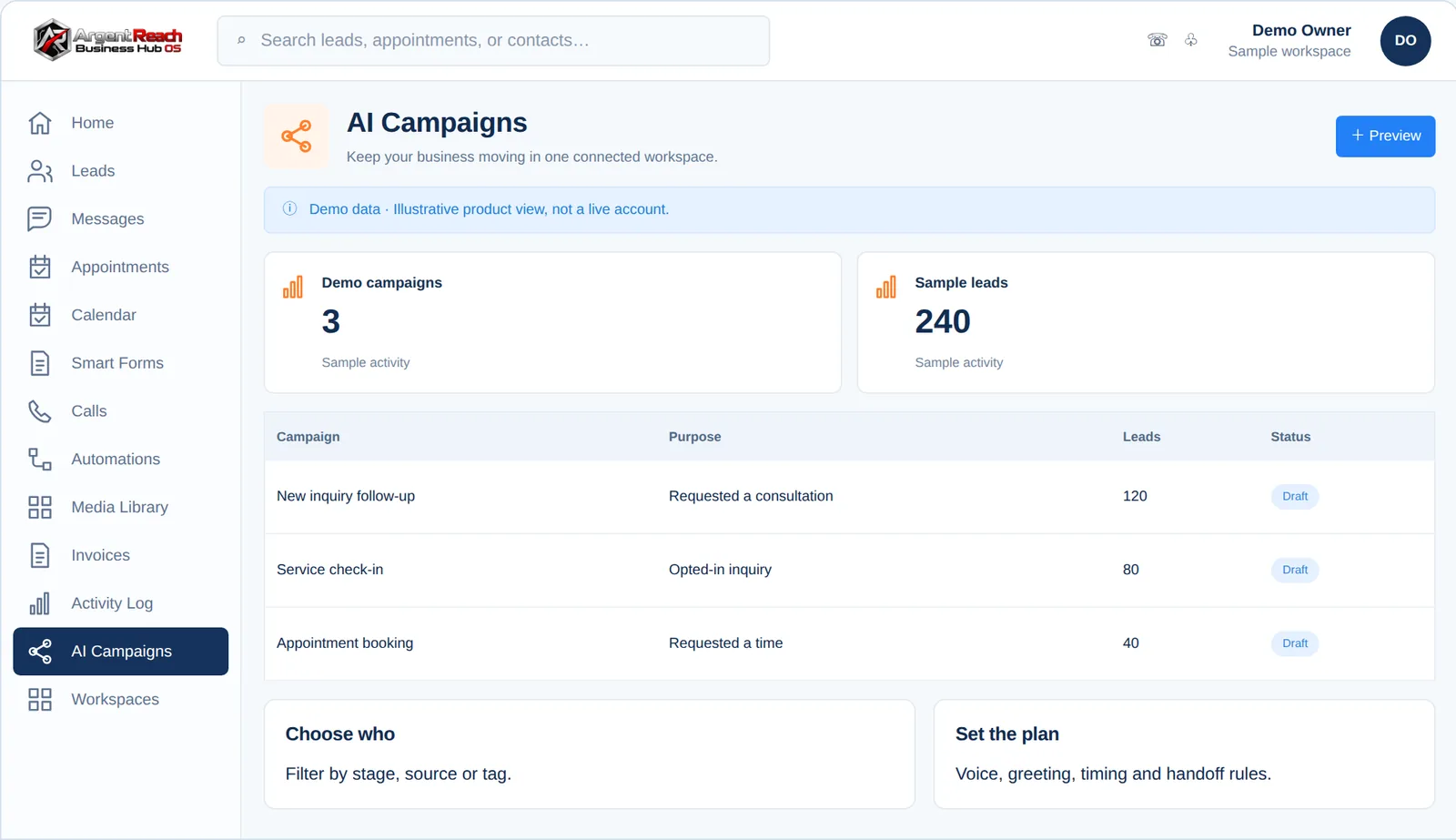 Argent Reach Mission Control &middot; AI Campaigns view
