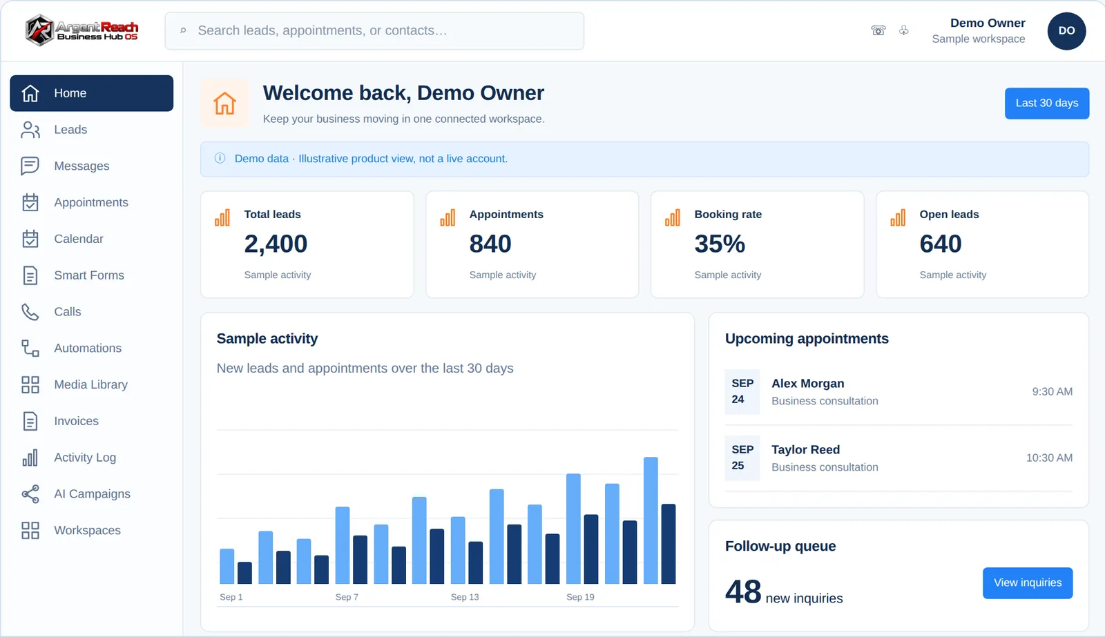 Argent Reach Mission Control &middot; Command Dashboard view