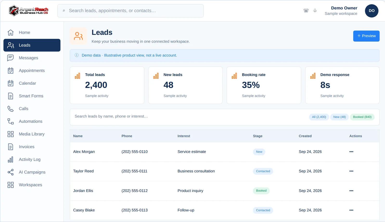 Argent Reach Mission Control &middot; Lead Pipeline view