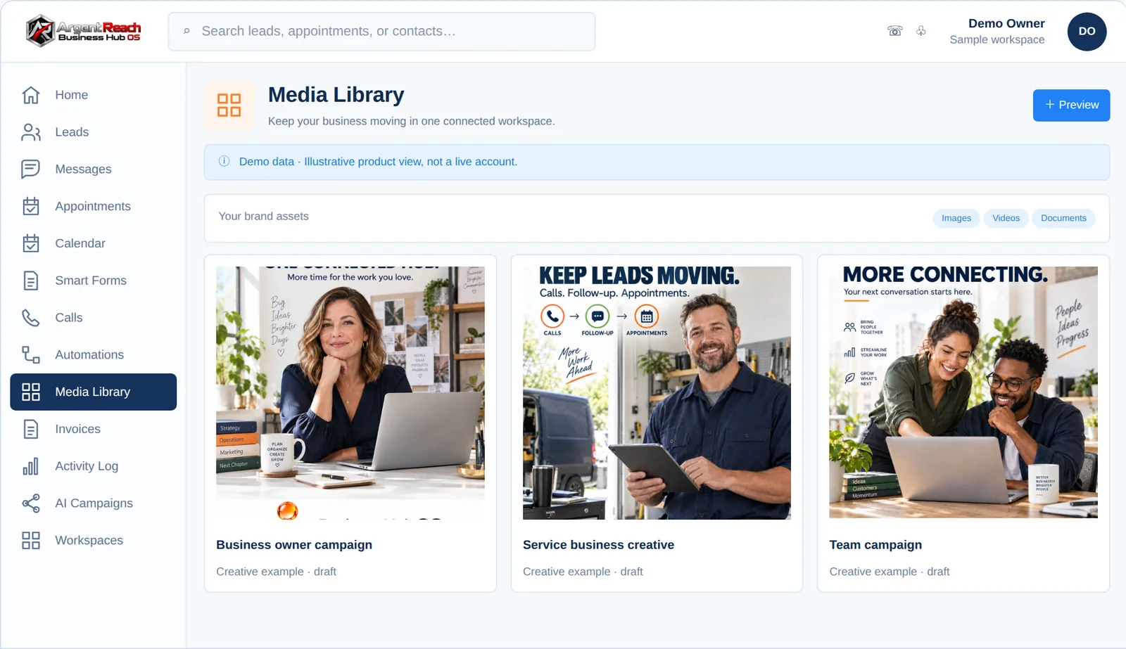 Argent Reach Mission Control &middot; Media Library view